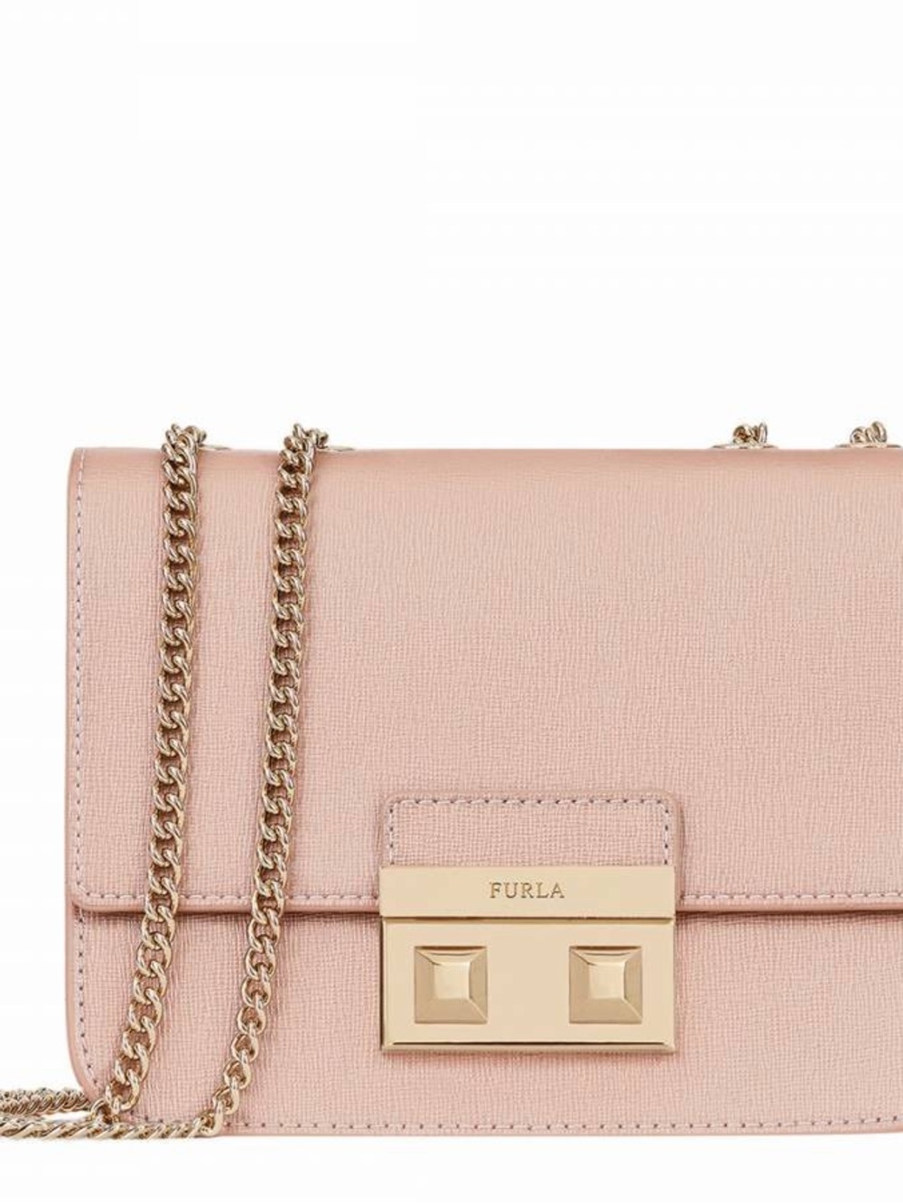 Furla Bella Mini Blush Pink Saffiano Leather Chain Crossbody Bag